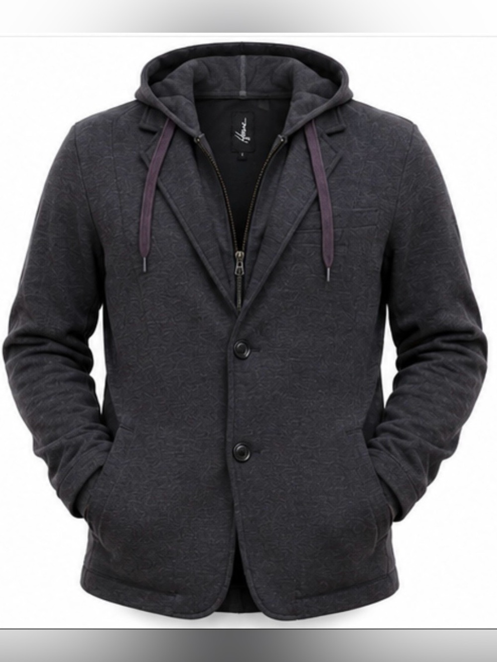 Howe Charcoal Hoodie Blazer with Purple Drawcords